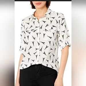 Karl Lagerfeld White Button-Front Eiffel Print Blouse